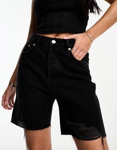 Shorts by Mango Take the short cut Distressed finish High rise Five pockets Longline cut Regular fit Long Denim Shorts, Ripped Denim Shorts, Short Cut, Drop Top, Ripped Denim, Short En Jean, Trending Now, Jeans Shorts, Long A Line