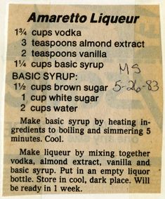 an old recipe with instructions for cooking