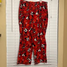 100% Polyester Mickey Mouse And Minnie Mouse Pajama Pants. Never Worn! Comfortable Red Sleepwear For Loungewear, Red Sleep Bottoms With Elastic Waistband, Red Sleep Pants With Elastic Waistband, Comfortable Red Bottoms For Lounging, Casual Red Pants For Sleepover, Red Long Bottoms For Bedtime, Red Relaxed Fit Bottoms For Pajama Party, Red Long Pants Bottoms For Bedtime, Red Long Pants For Bedtime