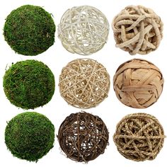 several different types of moss balls on white background