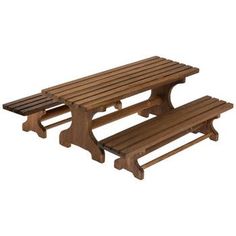 three wooden benches sitting next to each other