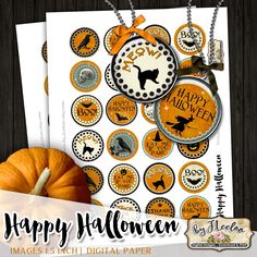 happy halloween tags with pumpkins and jack - o'- lanternes on them