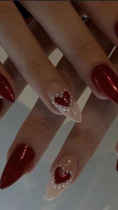 Cherry Wine Nails, Red Sparkly Nails, Raspberry Nails, Red And Silver Nails, Gem Nail Designs, Red And Gold Nails, Silver Nail Designs, Wine Nails