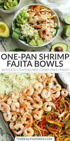 one - pan shrimp fajita bowls with vegetables and rice