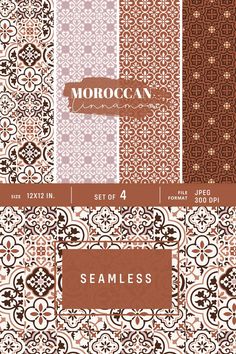 a set of four seamless patterns in brown, white and beige colors with the words moroccan on them