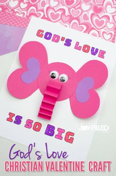 a valentine's day card with an elephant made out of paper and the words god's love is so big