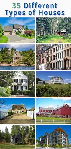 the different types of houses are shown in this collage with text that reads 35 different types