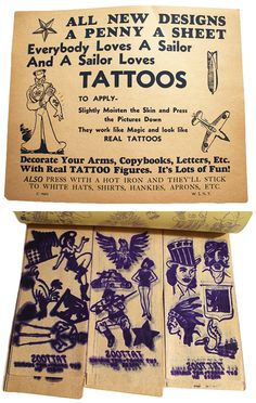 an old tattoo box with some designs on it