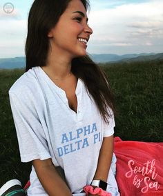 Alpha Delta Pi | ADPi | Baseball Henley | Summer Style | Sorority Fall Fashion | Sorority Accessories | South by Sea | Greek Tee Shirts | Greek Tank Tops | Custom Apparel Design | Custom Greek Apparel | Sorority Tee Shirts | Sorority Tanks | Sorority Shirt Designs Delta Gamma Shirts, Sorority Tee Shirts, Sorority Tees, Custom Clothing Design, Sorority Shirt Designs, Sorority Shirt, Custom Greek Apparel, Alpha Delta Pi, Fraternity Apparel