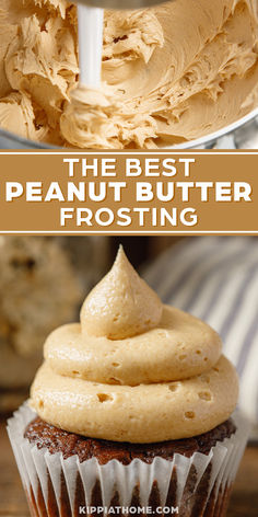 peanut butter frosting in a bowl and on a chocolate cupcake Frosting For Cupcakes, Butter Frosting Recipe, Peanut Butter Frosting Recipe, Frosting Cupcakes, Peanut Butter Icing, Frosting Recipes Easy, Butter Icing, Peanut Butter Frosting, Best Peanut Butter