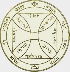 the golden seal with three intersecting circles and four inscribed in hebrew script on it's sides