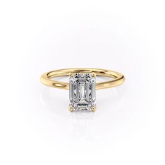 The Madison YG EM Emerald Cut Engagement Ring Set, Vintage Style Engagement Rings, Yellow Gold Solitaire, Colored Engagement Rings, Lab Diamond Engagement Ring, Emerald Engagement Ring Cut, Rose Gold Wedding Bands, The Madison, Engagement Rings Round