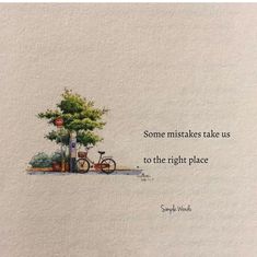 a painting with an image of a bicycle and tree on it, in the middle of a quote