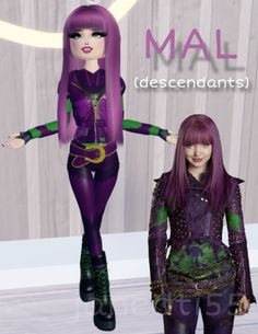 an animated image of two women dressed in purple and green outfits, one is wearing black boots