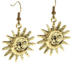 Sun and moon dangle gold celestial earring set Trendy Metal Jewelry With Moon Charm, Trendy Metal Moon Charm Jewelry, Trendy Round Jewelry With Moon Charm, Adjustable Metal Sun And Moon Jewelry, Summer Alloy Earrings, Handmade Adjustable Alloy Earrings, Trendy Festival Earrings, Trendy Round Earrings For Festivals, Trendy Sun And Moon Design Jewelry As A Gift