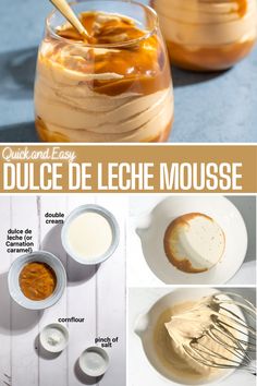 Dulce de leche in two glasses, drizzled with dulce de leche sauce. Carnation Caramel Recipes, Dulce De Leche Cake Recipes Easy, Caramel Mousse Recipe, Carnation Caramel, Mousse Recipes Easy, Whipped Egg Whites, Caramel Mousse, Desert Ideas, Cake Filling