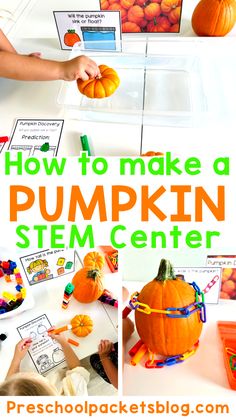 Are you excited to start setting up your own Pumpkin Discovery centers? Don't worry, all of these pumpkin printables that you see are all in one place! And the best part is that this pack also includes crafts, sensory bins and so many more pumpkin activities to keep your preschool learners busy all fall long! Pumpkin Week Activities, Fall Science Centers Kindergarten, October Science Center Preschool, Pumpkin Family Project Preschool, Pumpkin Discovery Center, Childcare Halloween Activities, Oct Preschool Themes, Pumpkin Science Center Preschool, Halloween Science Center Preschool