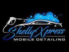 the shelly xpress mobile detailing logo on a black background with blue spray and stars