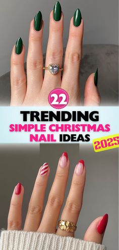 Find your perfect holiday nail style with these classy, simple Christmas nail ideas. Great for any celebration with a touch of seasonal sophistication. Light Christmas Nails Simple, Xmas Simple Nails, No Design Christmas Nails, Professional Holiday Nails, Simple At Home Christmas Nails, Festive Nails Christmas Simple, Simple Christmas Nail Designs Almond, Christmas Nails Plain Colors, Solid Holiday Nails