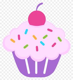 a pink cupcake with sprinkles and a cherry on top png