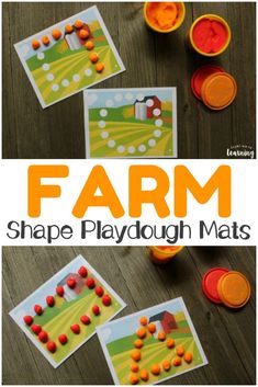 the farm shape playdoug mats are made with construction paper and plastic cups to make them