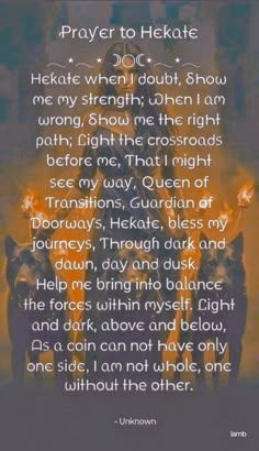 a poem written in two different languages, with the words prayer to hekate