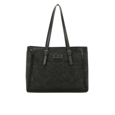 ELIZA Nubuck Structured Tote. Soft touch material is a great everyday bag. Spacious design, casual and multipurpose. The exterior of the bag features front wall zipper pocket. The interior includes slide card and zipper pocket. The woman's tote is multi-functional and multi-purpose, design for fashion and casual that fits your daily essentials. Size: one size.  Color: Black.  Gender: female.  Age Group: adult. Black Laptop Bag With Zipper Pocket For Daily Use, Black Laptop Bag With Zipper Closure For Daily Use, Black Laptop Bag With Zipper For Daily Use, Black Laptop Bag With Pockets For Everyday Use, Black Laptop Tote Bag With Zipper Pocket, Front Wall, London Fog, Daily Essentials, Everyday Bag