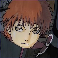 an anime character with red hair and blue eyes is looking at the camera while holding a knife