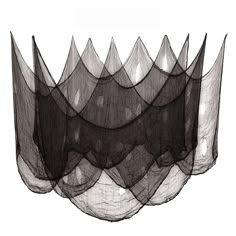 black and white photograph of an object made out of mesh netting on a white background