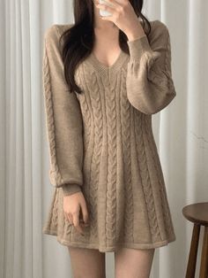 ⚡Buy 2023 V Neck Cable Knit Long Sleeve Mini Dress Black ONE SIZE under $28.00 in Dresses at AnotherChill.com Online. Style: Casual, Street, Y2K, Sweet, Basics, Preppy. Fabric Content: Cotton, Spandex. Fit Type: Regular fit. Sleeve Length: Long Sleeve. Neckline: V Neck. Length: Mini Dress. : Embrace the cozy vibes of the autumn-winter season with this chic V neck cable knit mini dress. Crafted from soft and warm fabric, it features a fitted silhouette, stretchy ribbed trims, and a cinch waist de Winter Sweater Dresses, Sweet Clothes, Flare Long Sleeve, Mini Dresses Online, Womens Knit Dresses, Dress Stores Online, Long Sleeve Knit Dress, Mini Robes, Long Sleeve Sweater Dress