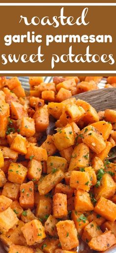 roasted garlic parmesan sweet potatoes in a bowl