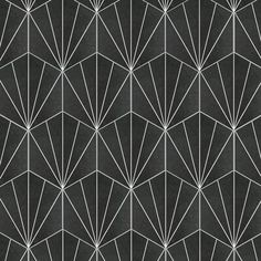 an abstract black and white wallpaper design with lines in the center, as well as geometric shapes