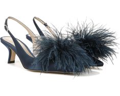 Sam Edelman Bianka Feather | Zappos.com Fairy Bride, Feather Shoes, Fall Fairy, Feather Heels, Classy Wear, Pheasant Feather, Satin Pumps, Blue Heels, Kitten Heel Pumps