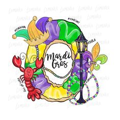 the mardi gras sign is surrounded by beads, beads and other items from around the world