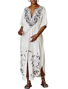 WHAT TO PACK FOR GREECE IN 2024 - FOR WOMEN Beach Kaftan Dress, Kaftan Style Dresses, Cotton Kaftan Dress, Embroidery Kimono, Long Kaftan, Chic Pattern, Beach Maxi Dress