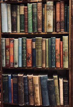 an old book shelf filled with lots of books