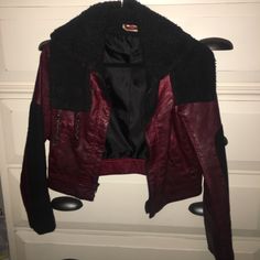 Red Crop Leather Jacket. Brand New, Never Worn. In Perfect Condition. 2 Layers Around The Neck, Super Cute For A Night Out Trendy Burgundy Biker Jacket For Winter, Red Jacket Aesthetic, Edgy Red Winter Outerwear, Crop Leather Jacket, Jacket Aesthetic, Cropped Leather Jacket, Red Jacket, Lady In Red, Black Red