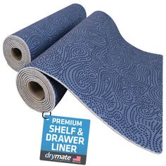 an image of a blue mat with the words premium shelf and drawer liner on it