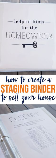 a binder with the words how to create a staging binder to sell your house