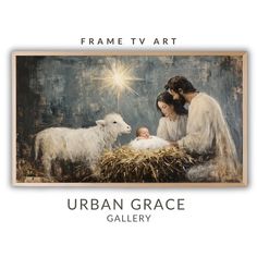 an image of a woman and baby in the manger scene