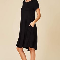 Women's Comfy Short Sleeve Scoop Neck Swing Dresses With Pockets Color: Black Size: Xl Such A Great, Comfy Dress For All Seasons! Perfect For Dressing Up Or Down, Work Or Play! New, Never Worn No Price Tags Current Retail: $25 Black Relaxed Fit Midi Dress For Casual Wear, Black Relaxed Fit Midi Dress Casual Style, Black Relaxed Fit Midi Dress Casual, Black Relaxed Fit Midi Dress, Casual Black Relaxed Fit Midi Dress, Black Short Sleeve Relaxed Midi Dress, Casual Short Sleeve Black Midi Dress, Casual Black Short Sleeve Midi Dress, Black Relaxed Fit Short Sleeve Midi Dress