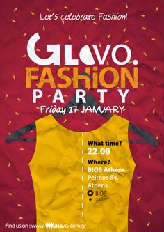 a poster for a fashion party with clothes on it