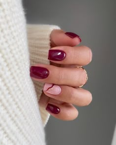 13 Valentine's Nail Ideas for Short Nails - Lux & Concord Burgundy Acrylic Nails, Burgundy Nail Designs, Kutek Disney, Milky Nails, October Nails, Nagel Tips, Smink Inspiration