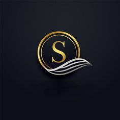 the letter s is inscribed in gold and silver on a black background with wavy lines