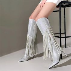 Tassel Adorned, High Heel Rhinestone Boots – Sansa Costa Sleeve Boots, Tassel Boots, Trendy Bodysuits, Sparkly Boots, Rhinestone Boots, Comfort Show, Trendy Bottoms, Trendy Coat, Trendy Activewear