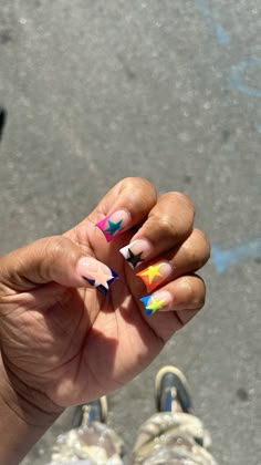 Simple Colorful Nails, Nails Design Colorful, Rainbow Nail Ideas, Colourful Acrylic Nails, Rich Rich, Girly Acrylic Nails, French Tip Acrylic Nails