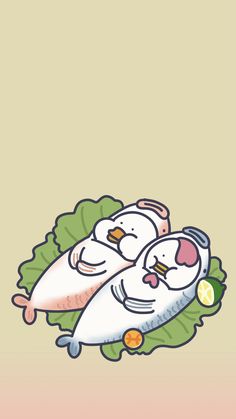 two cartoon cats laying on top of a green leafy plant with their mouths open