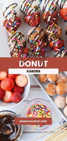 donut kabobs with chocolate frosting and sprinkles on them