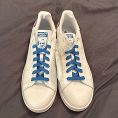 Men’s 8.5, Never Worn. Comes With Extra Set Of Laces In White. Classic Blue Sneakers With Laces, Blue Sneakers For Sports With White Laces, Blue Low-top Sneakers With White Laces, Blue Classic Synthetic Sneakers, Classic Blue Synthetic Sneakers, White Leather Sneakers Men, Silver Sneakers, White Leather Sneakers, Swim Shoes