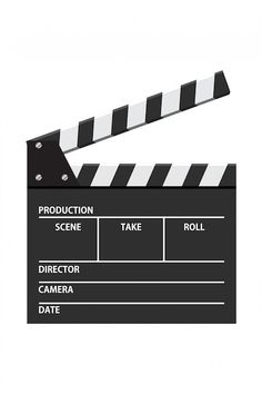 a movie clapper with the word production on it's side and an arrow pointing up